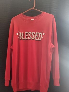 No Boundaries Red Pullover Sweatshirt Feels Like Velor BLESSED